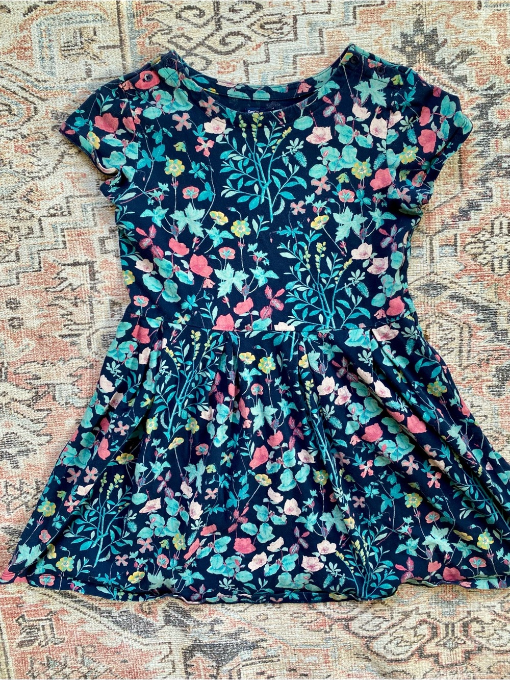 Gap Kids Girls Short Sleeve Black Tropical Floral Dress Size XL/12 Fit & Flare